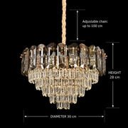 Lampadario Cristallo AURUM Petito 3xE14, Diametro 30cm, Altezza 28cm, Oro Lucido, Altezza Regolabile, Design Elegante