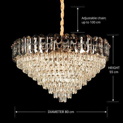 Lampadario Cristallo AURUM Regalis 22xE14, Diametro 80cm, Altezza 55cm, Oro Lucido, Altezza Regolabile, Design Elegante