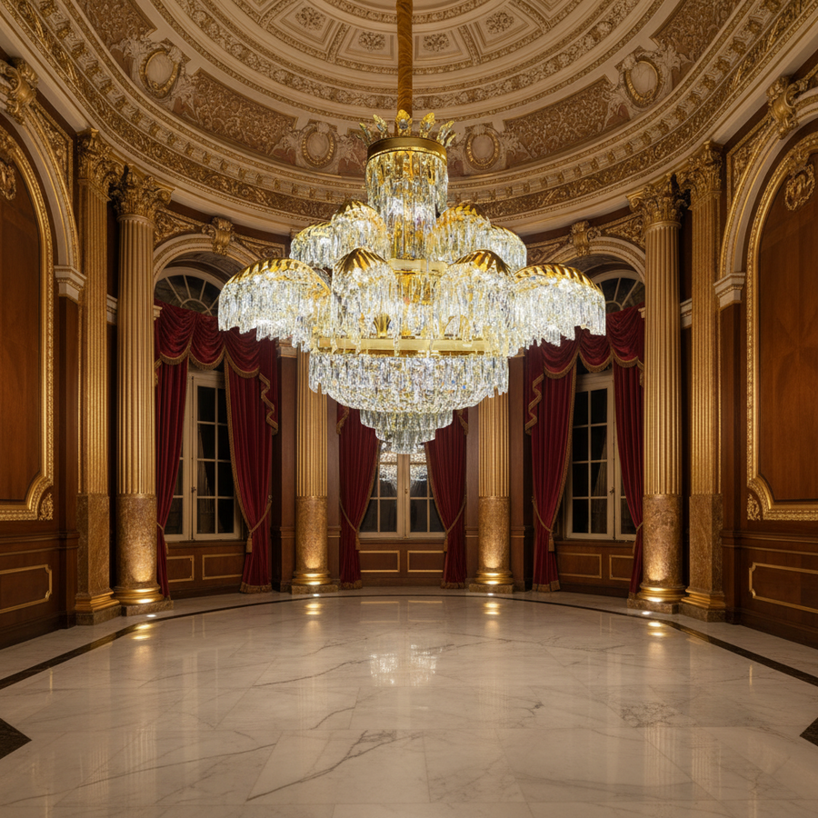 Lampadario in Cristallo PALACE Supremo 29xG9, D115cm, Oro Lucido, Altezza Regolabile, Metallo e Cristallo Lampadari in Cristallo Titolo predefinito Alessandro Design