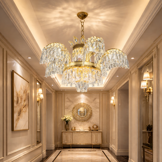Lampadario in Cristallo PALACE, 6 Bracci, 12xG9, D69cm, Oro Lucido, Altezza Regolabile, Metallo e Cristallo Lampadari in Cristallo Titolo predefinito Alessandro Design