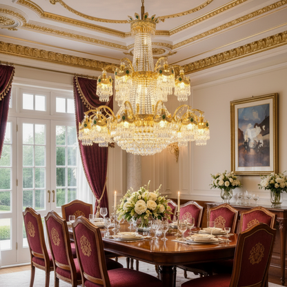 Lampadario in Cristallo, 31xE14, Diametro 115cm, Altezza 130cm, Oro Lucido, Altezza Regolabile, Design Elegante Lampadario in Cristallo Titolo predefinito Alessandro Design