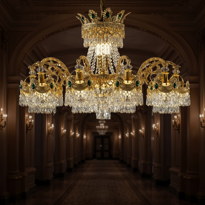Lampadario in cristallo 16xE14, D92cm, Oro lucido, Altezza regolabile, Metallo e cristallo Lampadari in cristallo Titolo predefinito Alessandro Design