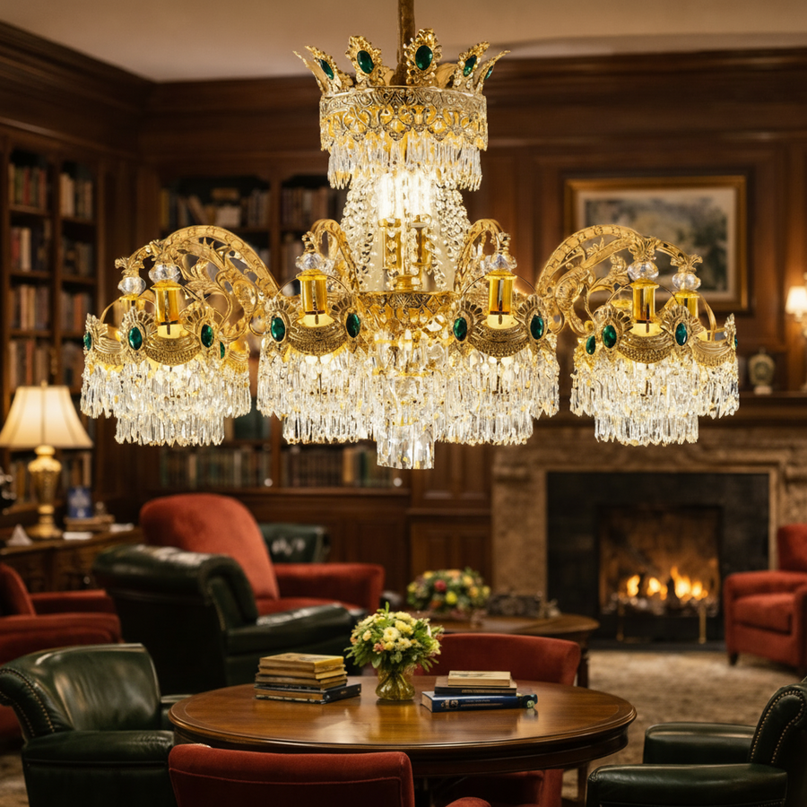 Lampadario in cristallo 16xE14, D92cm, Oro lucido, Altezza regolabile, Metallo e cristallo Lampadari in cristallo Titolo predefinito Alessandro Design