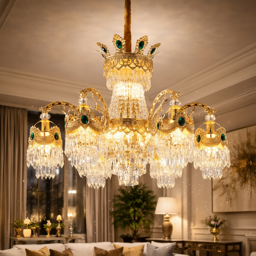 Lampadario in cristallo 13xE14, D80cm, Oro lucido, Altezza regolabile, Metallo e cristallo Lampadari in cristallo Titolo predefinito Alessandro Design