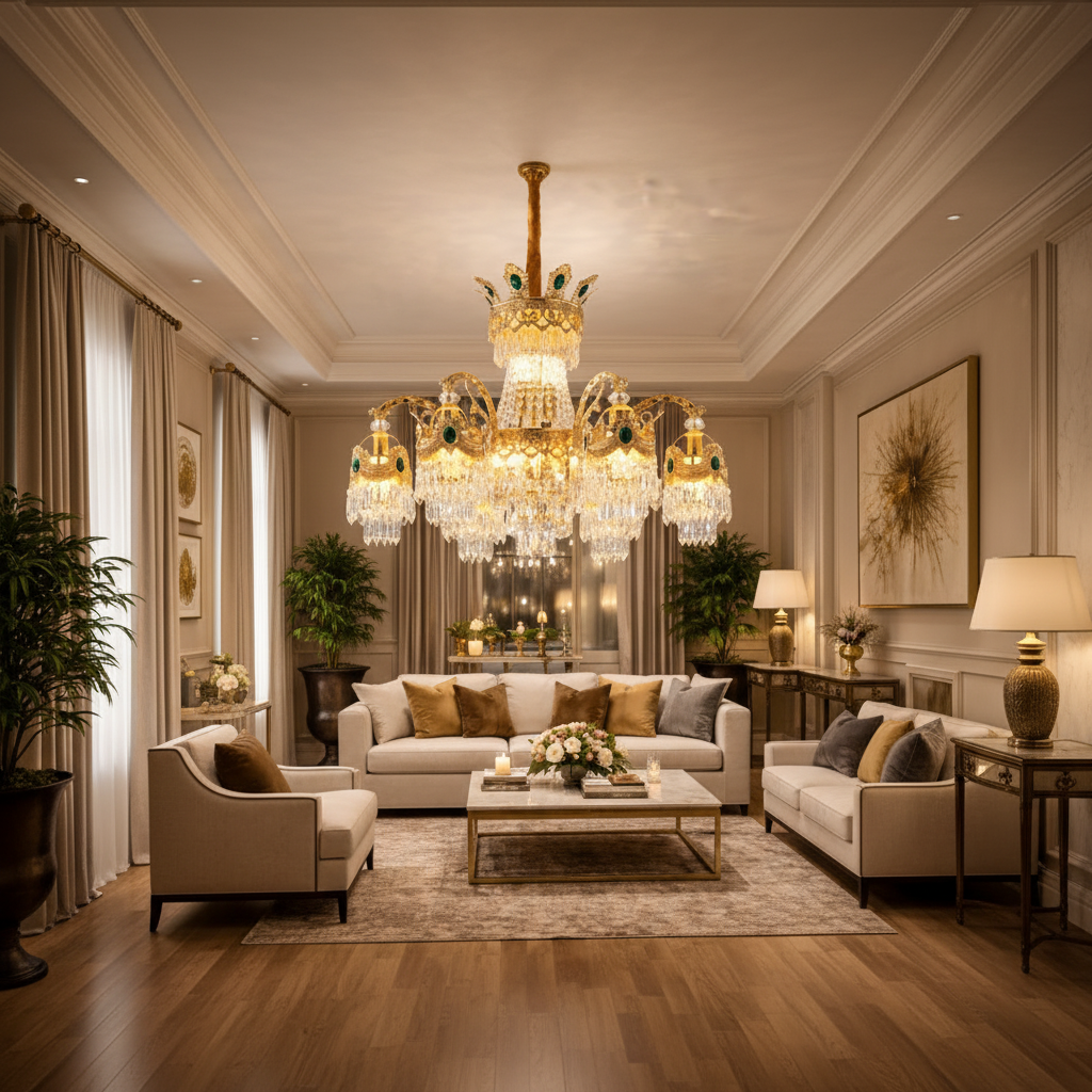 Lampadario in cristallo 10xE14, D75cm, Oro lucido, Altezza regolabile, Metallo e cristallo Lampadari in cristallo Titolo predefinito Alessandro Design