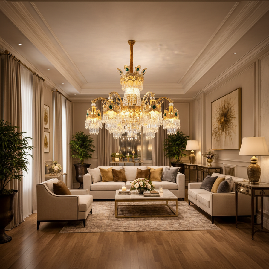 Lampadario in cristallo 10xE14, D75cm, Oro lucido, Altezza regolabile, Metallo e cristallo Lampadari in cristallo Titolo predefinito Alessandro Design