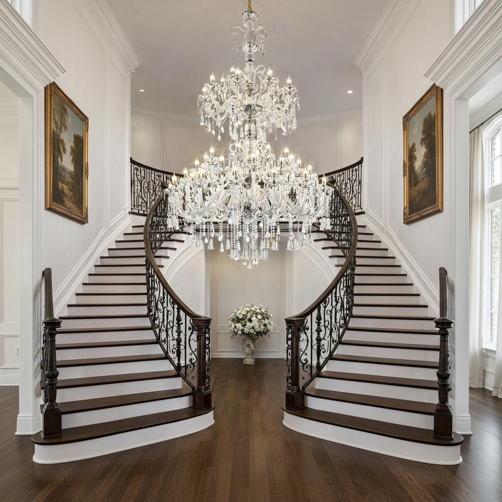 Lampadario in cristallo, 55xE14, diametro 145 cm, altezza 230 cm, argento, altezza regolabile, design elegante Lampadari in cristallo Titolo predefinito Alessandro Design