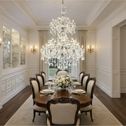 Lampadario in cristallo, 55xE14, diametro 145 cm, altezza 230 cm, argento, altezza regolabile, design elegante Lampadari in cristallo Titolo predefinito Alessandro Design