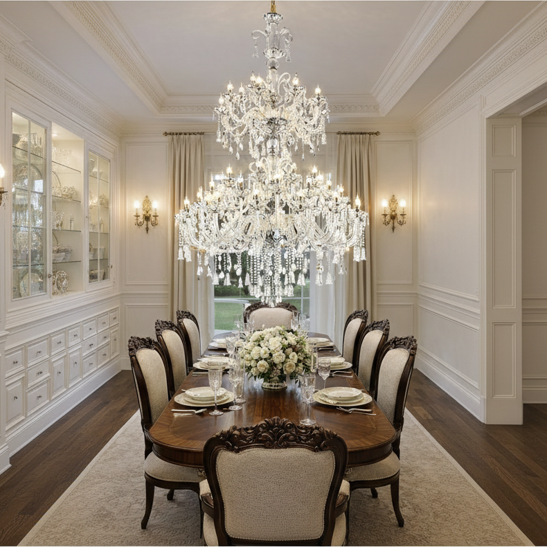 Lampadario in cristallo, 55xE14, diametro 145 cm, altezza 230 cm, argento, altezza regolabile, design elegante Lampadari in cristallo Titolo predefinito Alessandro Design