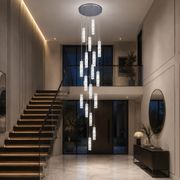 Lampadario LED in Cristallo AMIRI 82W Cromo, Luce Calda/Neutra/Fredda 3000K/4000K/6000K Amiri, Diametro 40cm x Altezza 300cm, Cristallo e Metallo