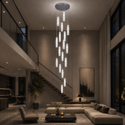 Lampadario LED in Cristallo AMIRI 82W Cromo, Luce Calda/Neutra/Fredda 3000K/4000K/6000K Amiri, Diametro 40cm x Altezza 300cm, Cristallo e Metallo