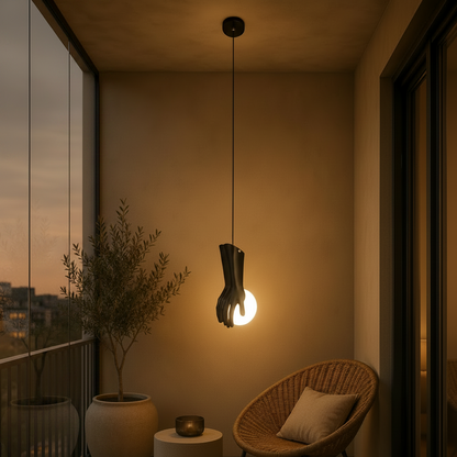 Lampadario RUKI, 15x20cm, 1xG9, Vetro e Resina, Nero