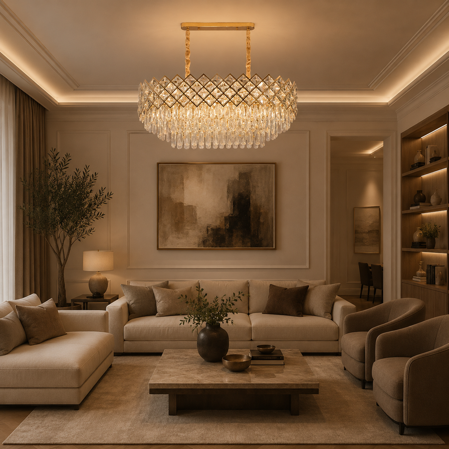 VECTORIA Supremo Lampadario in cristallo, 10xE14, diametro 75x39 cm, oro, altezza regolabile, metallo e cristallo