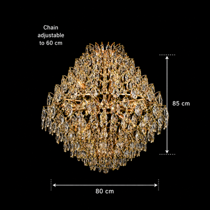 KONIG Regalis Lampadario in cristallo, 15xE14, D80 cm, Oro, Altezza regolabile, Metallo e cristallo