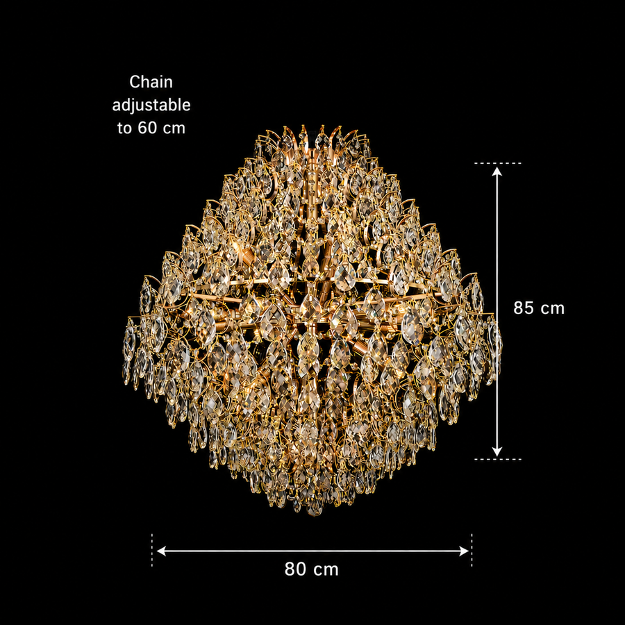KONIG Regalis Lampadario in cristallo, 15xE14, D80 cm, Oro, Altezza regolabile, Metallo e cristallo