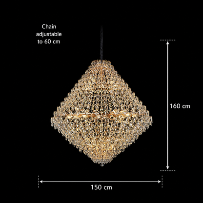 KONIG Grande Supremo Lampadario in cristallo, 54xE14, D150 cm, Oro, Altezza regolabile, Metallo e cristallo