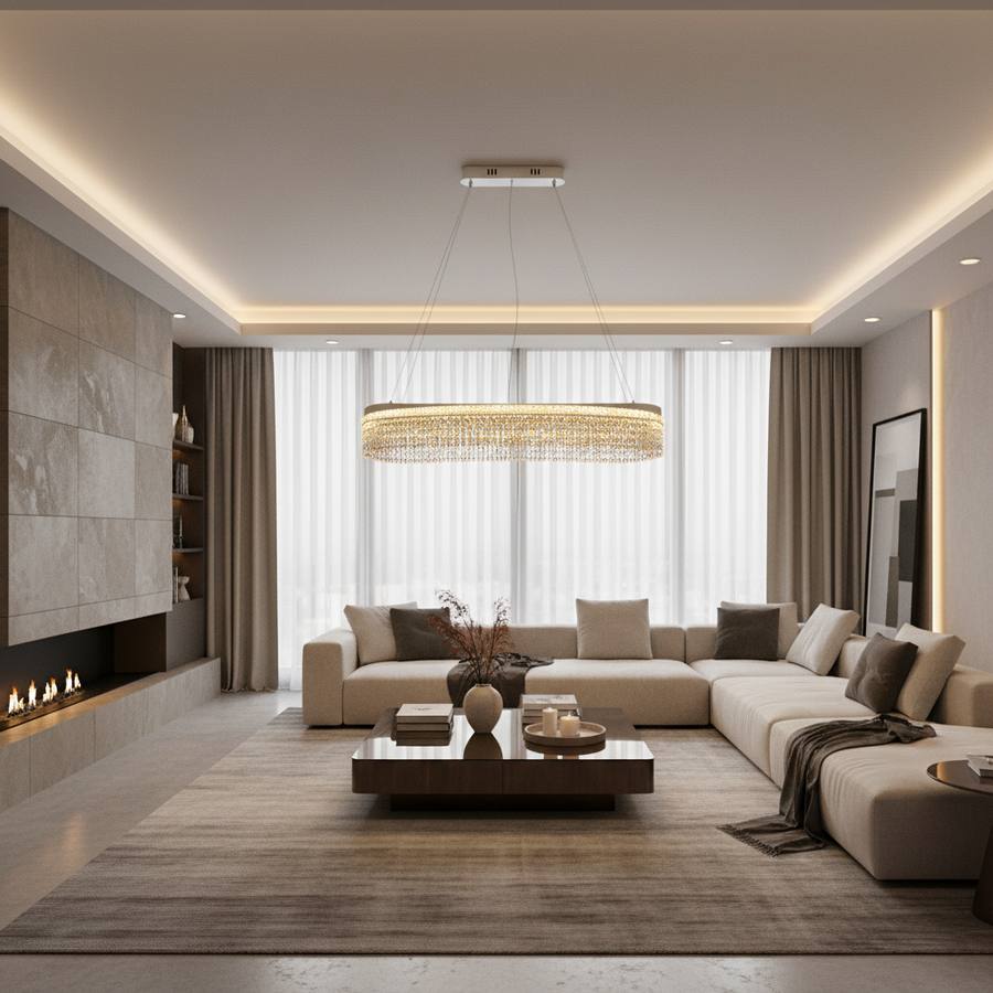 VOLNA Grande Regalis Lampadario in Cristallo, 128W, 80x25cm, Luce Calda/Neutra/Fredda, Bianco, Metallo e Cristallo