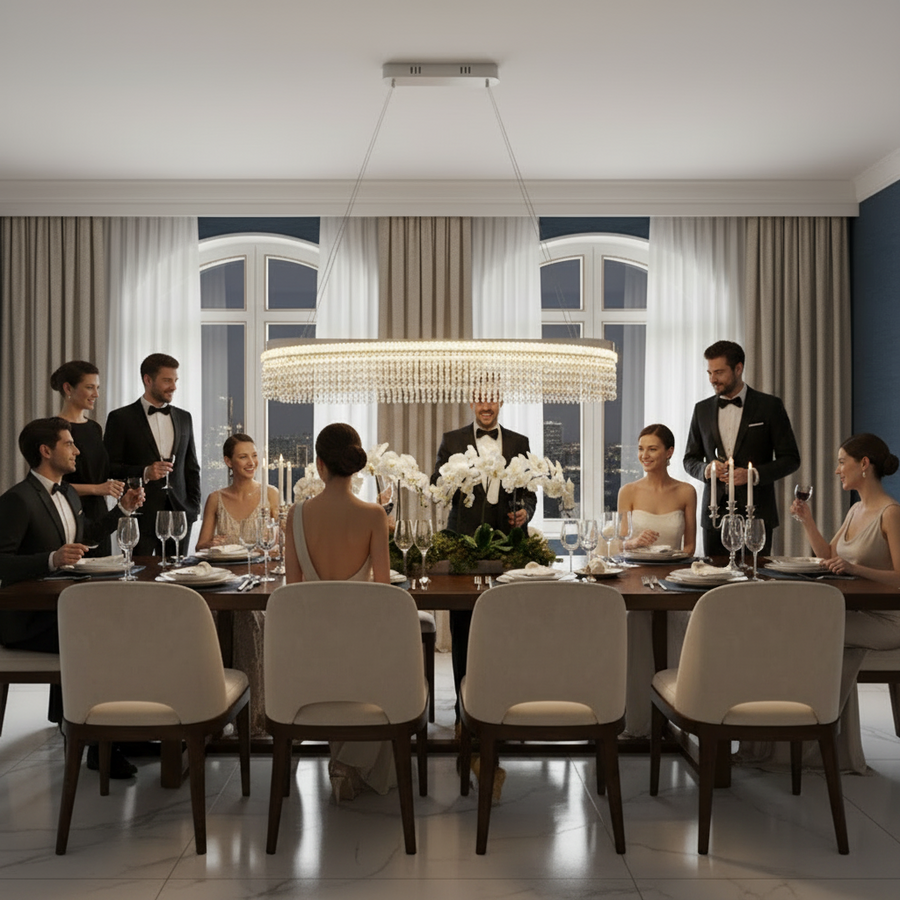 VOLNA Grande Regalis Lampadario in Cristallo, 128W, 80x25cm, Luce Calda/Neutra/Fredda, Bianco, Metallo e Cristallo