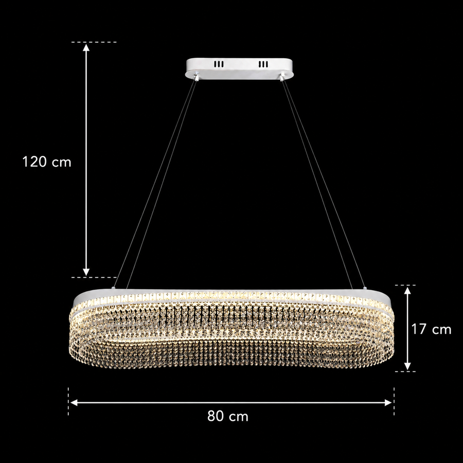 VOLNA Grande Regalis Lampadario in Cristallo, 128W, 80x25cm, Luce Calda/Neutra/Fredda, Bianco, Metallo e Cristallo