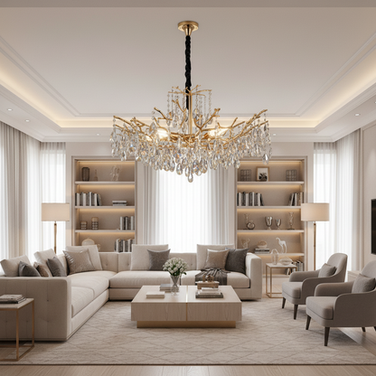 Lampadario in cristallo REINA Regalis, 8xE14, D80cm, oro, metallo e cristallo