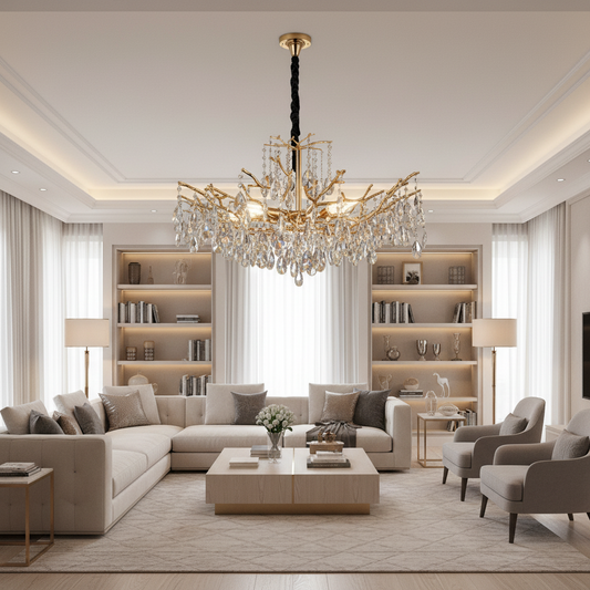 Lampadario in cristallo REINA Regalis, 8xE14, D80cm, oro, metallo e cristallo
