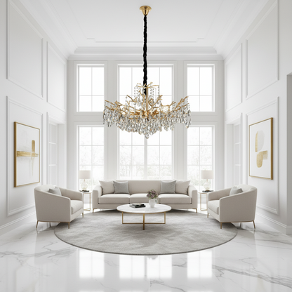 Lampadario in cristallo REINA Regalis, 8xE14, D80cm, oro, metallo e cristallo