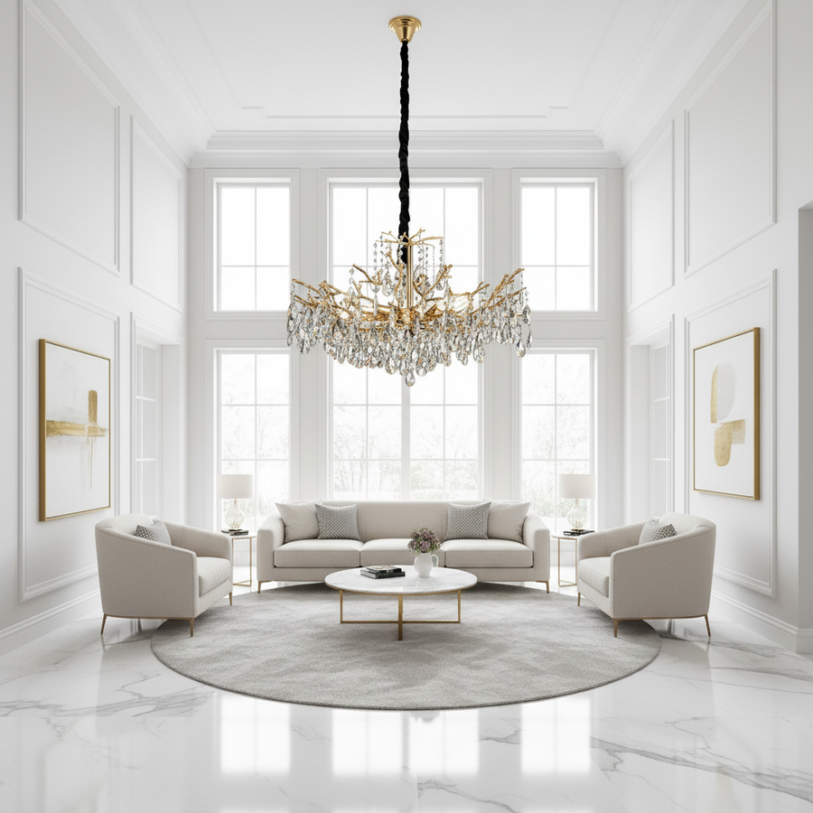 Lampadario in cristallo REINA Regalis, 8xE14, D80cm, oro, metallo e cristallo