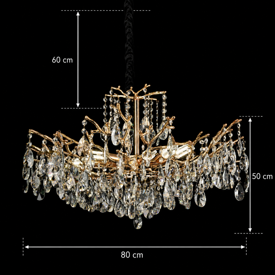 Lampadario in cristallo REINA Regalis, 8xE14, D80cm, oro, metallo e cristallo