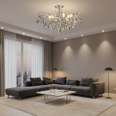 Lampadario in cristallo REINA Magno, 6xE14, D60cm, Cromo Lucido, Metallo e Cristallo