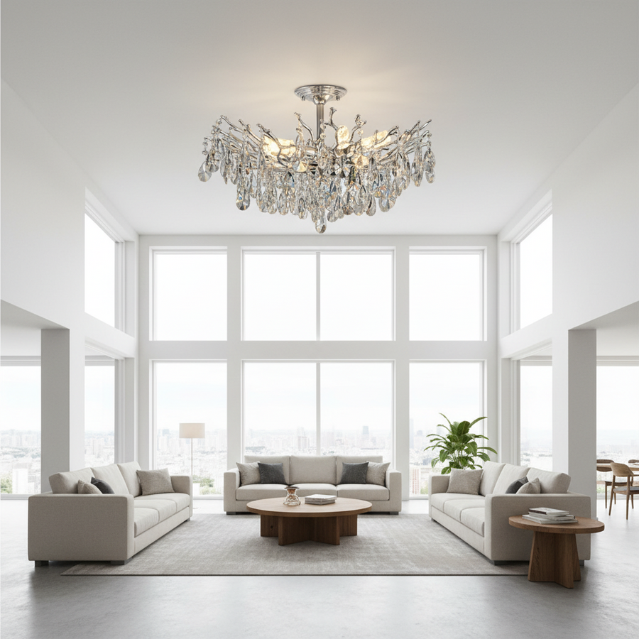 Lampadario in cristallo REINA Magno, 6xE14, D60cm, Cromo Lucido, Metallo e Cristallo