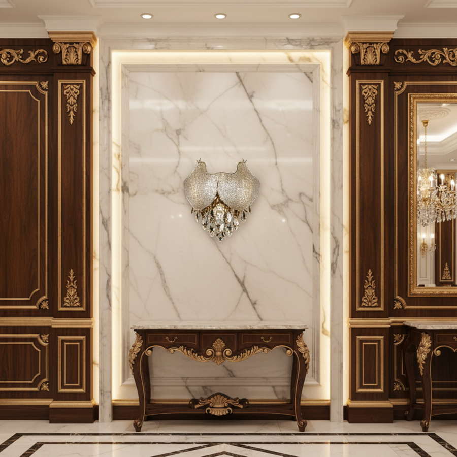 Lampada in cristallo LUXE, 3xE14, Diametro 30 cm, Altezza 31 cm, Oro Lucido, Design Elegante Candelabro Cristallo Titolo predefinito Alessandro Design