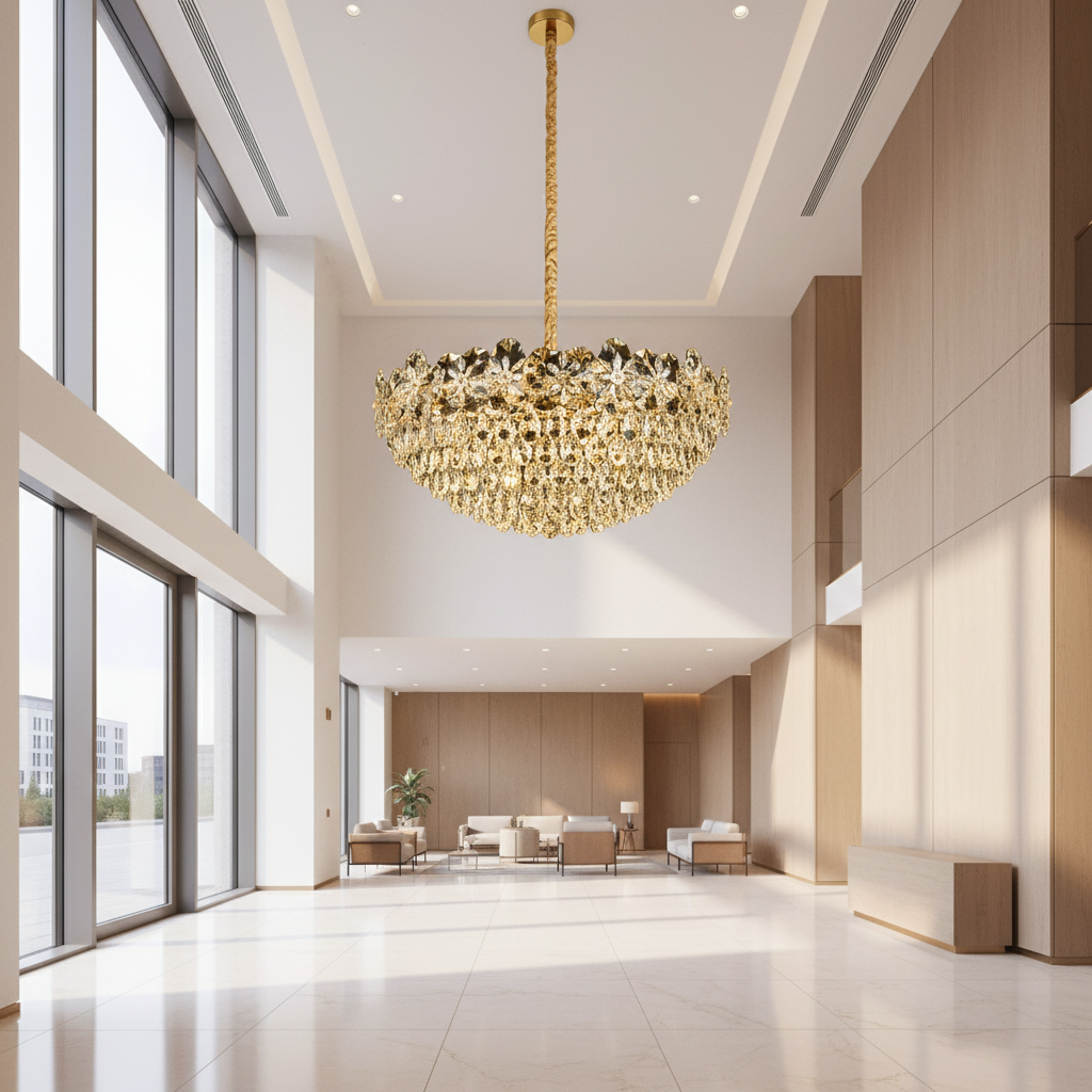 Lampadario in Cristallo JARDIN Regalis 24xE14, Diametro 80cm, Altezza 40cm, Oro Lucido, Altezza Regolabile, Design Elegante Lampadario in Cristallo Titolo predefinito Alessandro Design