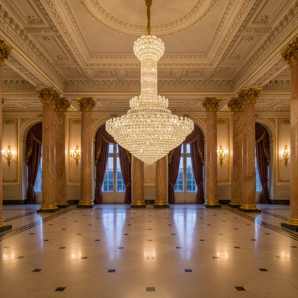 Lampadario in Cristallo PALAIS Grande 65xE14, Diametro 150cm, Altezza 240cm, Oro Lucido, Altezza Regolabile, Design Elegante Lampadario in Cristallo Titolo predefinito Alessandro Design