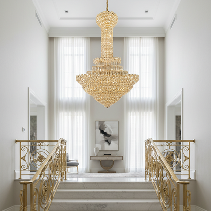 Lampadario in Cristallo PALAIS Grande 65xE14, Diametro 150cm, Altezza 240cm, Oro Lucido, Altezza Regolabile, Design Elegante Lampadario in Cristallo Titolo predefinito Alessandro Design
