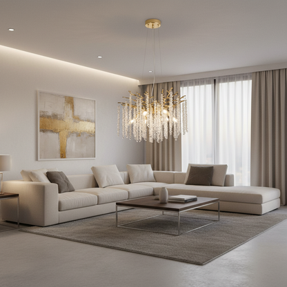 Lampadario di cristallo ARBUS Elegance, Φ50cm, 6xE14, oro, metallo e cristallo