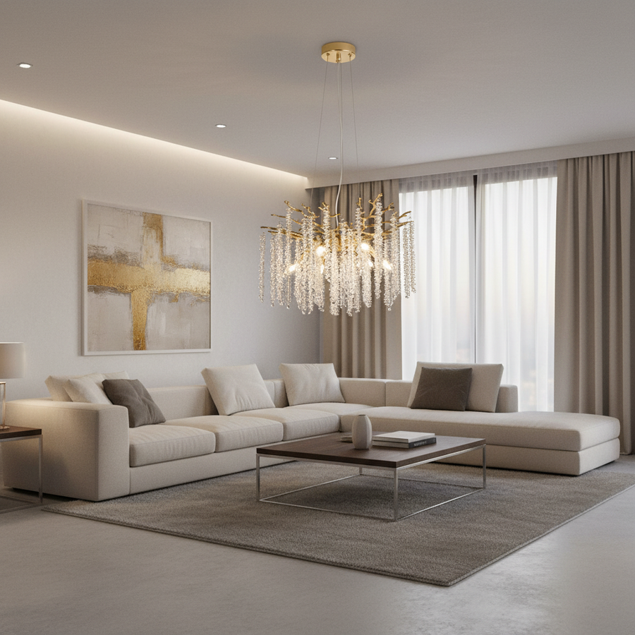 Lampadario di cristallo ARBUS Elegance, Φ50cm, 6xE14, oro, metallo e cristallo
