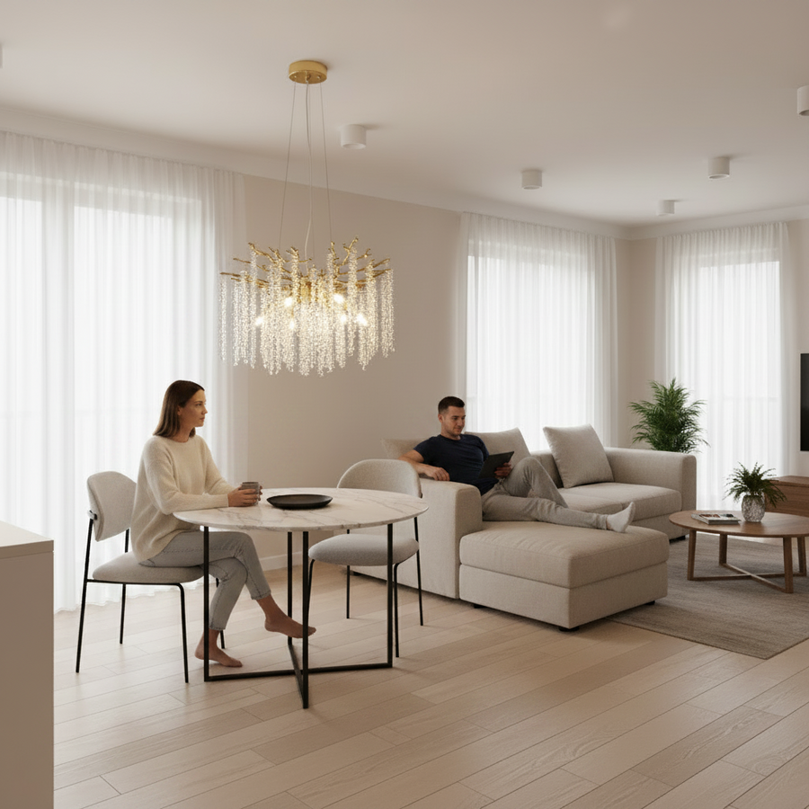 Lampadario di cristallo ARBUS Elegance, Φ50cm, 6xE14, oro, metallo e cristallo