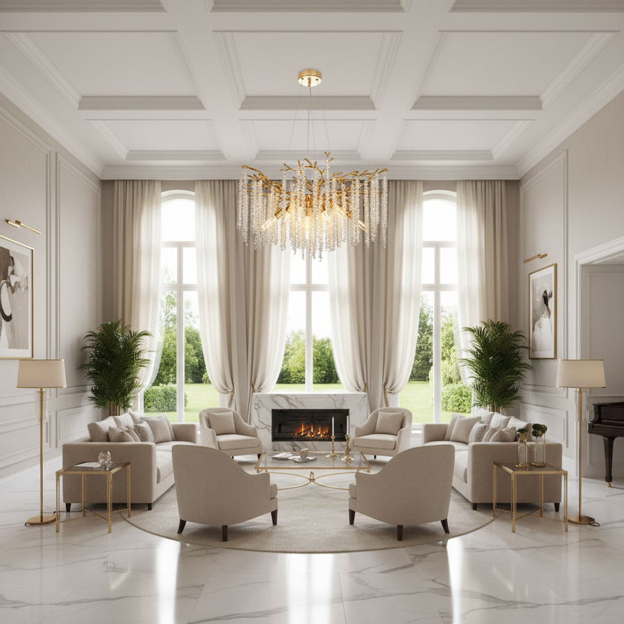 Lampadario in cristallo ARBUS Regalis, Φ80 cm, 10xE14, oro, metallo e cristallo