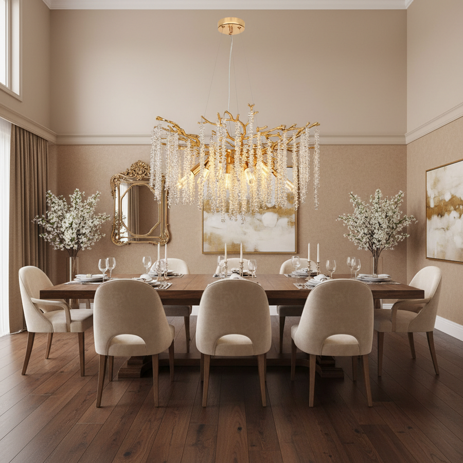Lampadario in cristallo ARBUS Regalis, Φ80 cm, 10xE14, oro, metallo e cristallo
