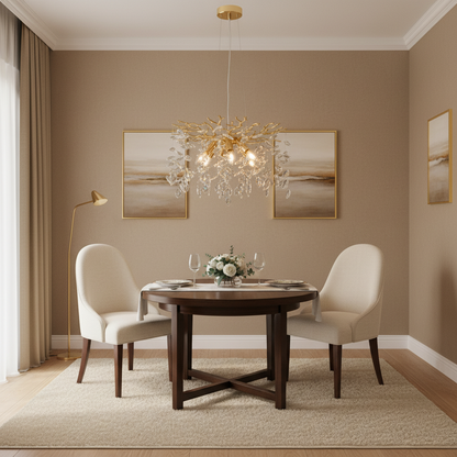Lampadario di cristallo LEAF Elegance, Φ50cm, 6xE14, oro, metallo e cristallo