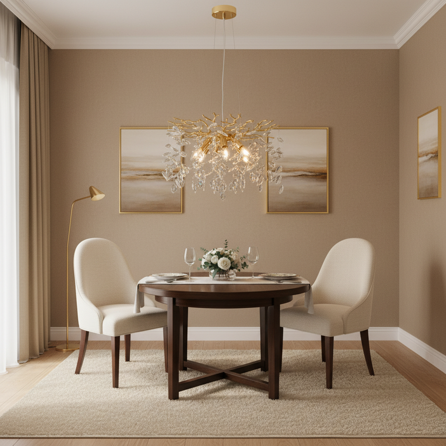 Lampadario di cristallo LEAF Elegance, Φ50cm, 6xE14, oro, metallo e cristallo
