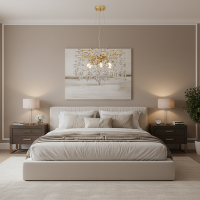 Lampadario di cristallo LEAF Elegance, Φ50cm, 6xE14, oro, metallo e cristallo