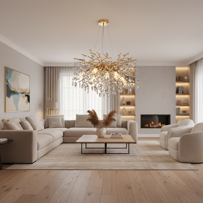 Lampadario di cristallo LEAF Magno, Φ60cm, 8xE14, oro, metallo e cristallo