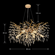Lampadario di cristallo LEAF Regalis, Φ80cm, 10xE14, oro, metallo e cristallo