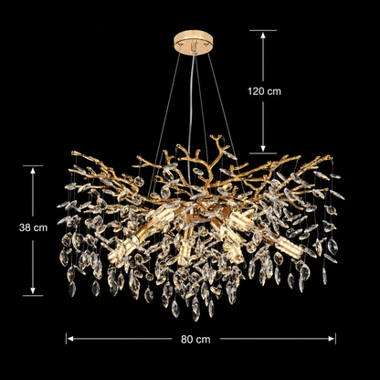 Lampadario di cristallo LEAF Regalis, Φ80cm, 10xE14, oro, metallo e cristallo