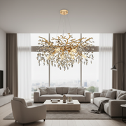 Lampadario di cristallo LEAF Regalis, Φ80cm, 10xE14, oro, metallo e cristallo