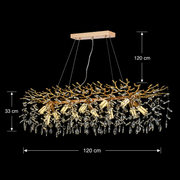 Lampadario in cristallo LEAF Supremo, 120x40cm, 12xE14, oro, metallo e cristallo