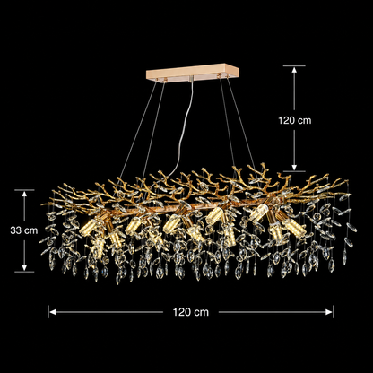 Lampadario in cristallo LEAF Supremo, 120x40cm, 12xE14, oro, metallo e cristallo