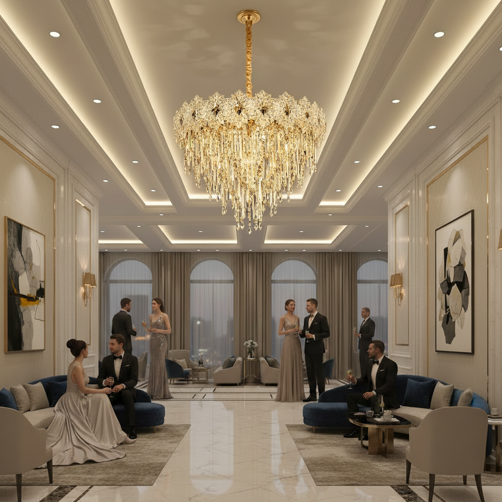 Lampadario in Cristallo FLEUR Magno 12xE14, Diametro 60cm, Altezza 45cm, Oro Lucido, Altezza Regolabile, Design Elegante Lampadario in Cristallo Titolo predefinito Alessandro Design