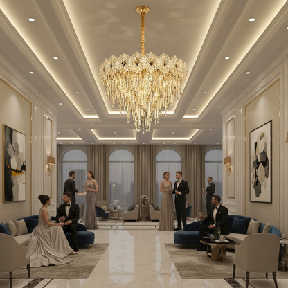 Lampadario in Cristallo FLEUR Magno 12xE14, Diametro 60cm, Altezza 45cm, Oro Lucido, Altezza Regolabile, Design Elegante Lampadario in Cristallo Titolo predefinito Alessandro Design
